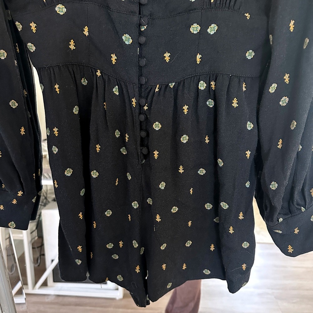 Free People Black Love Grows Long Sleeve Keyhole Romper Garden Print S - Picture 12 of 15